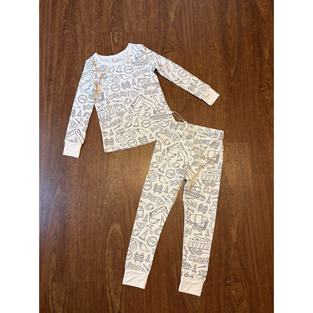 NWT Caden Lane Colorable Pajamas Construction Trucks Kids Sz 4T Bamboo 11